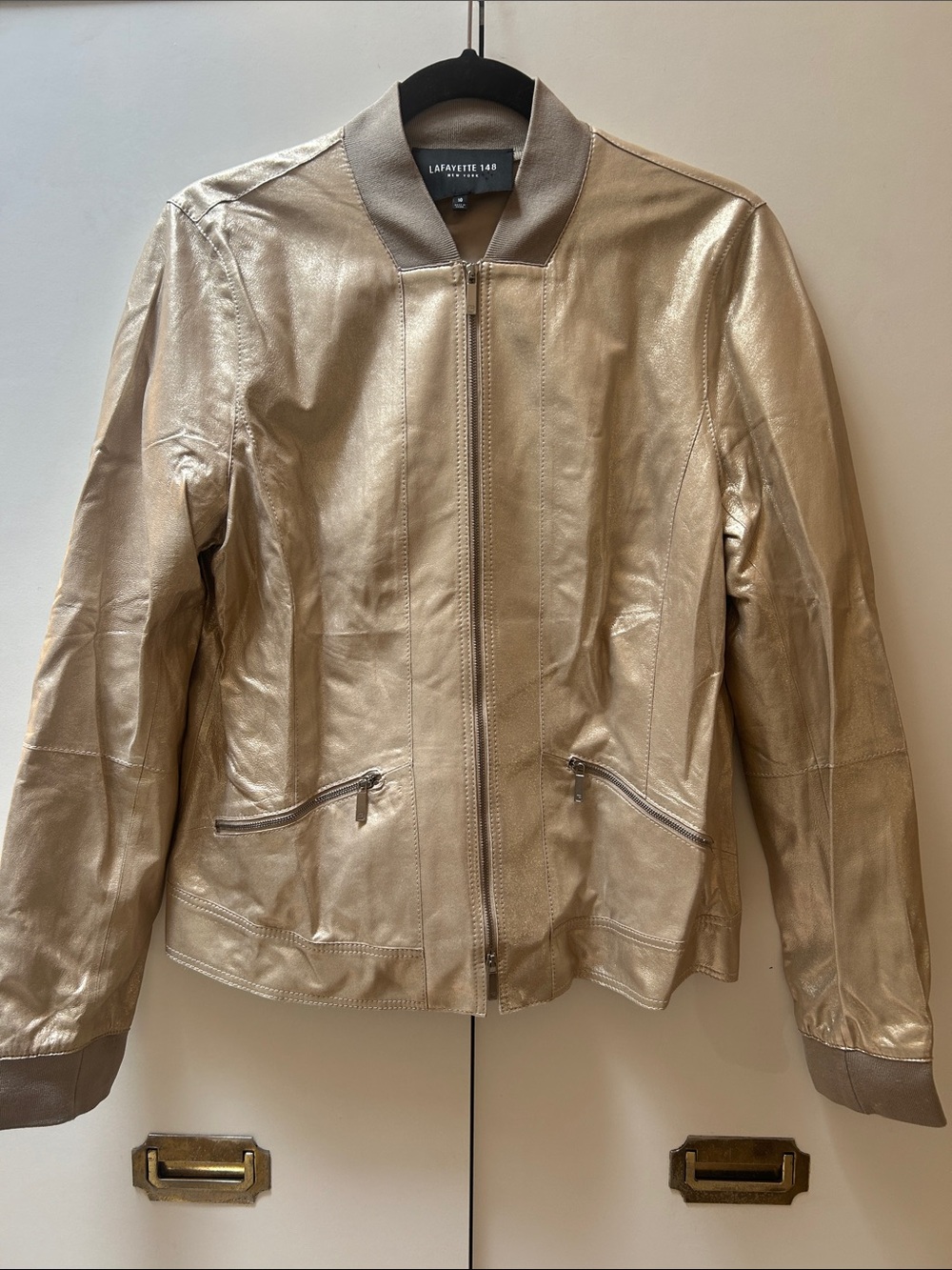 LAFAYETTE 148 NEW YORK | Women's Light Gold 100% Leather Bomber Jacket Size 10